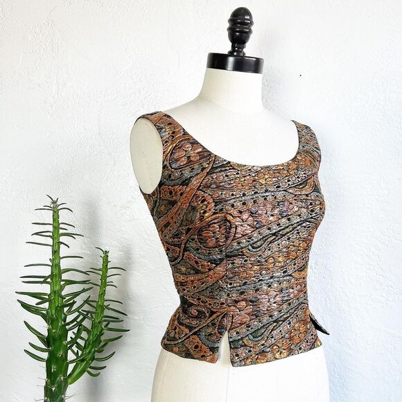 METALLIC LUREX LAME 60’s 60s Vintage Fitted Cocktail Party Evening Blouse Top S - Picture 4 of 10